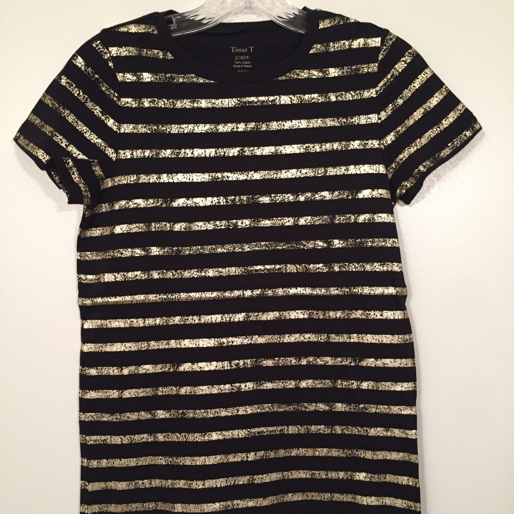 NWT J. Crew Women Black Gold Stripe Short Sleeve T - Picture 1 of 5